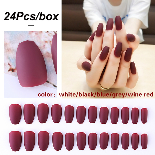 24 piezas de moda de cubierta completa de Color puro Artificial uñas postizas extensiones de uñas parche de punta de uñas uñas postizas | Wish