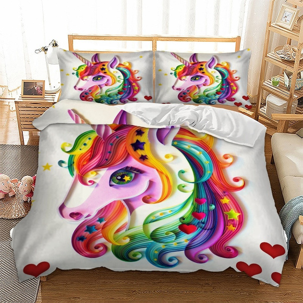 3D Unicorn Duvet Cover Set with Pillow Cases Bedding Set Single Double King Size