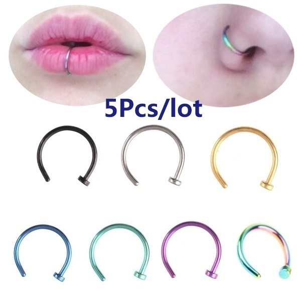 5Pcs/Set Small Thin Surgical Steel Open Nose Ring Hoop Piercing Stud 8 ...