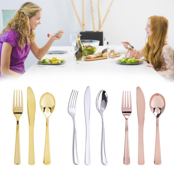 12PCS Tableware Party Flat Disposable Cutlery Kit Fork Dessert Party Long Handle