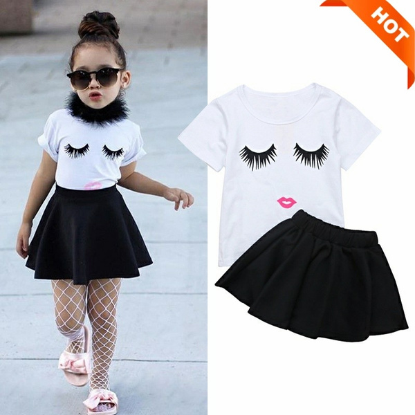 Girls Summer Clothing Eyelash Printing 