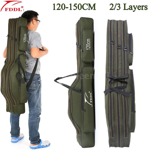 120cm/130cm/150cm Portable Folding Fishing Rod Carrier Canvas Fishing Pole  Tools Storage Bag Case Fishing Gear Tackle 2/3 Layers