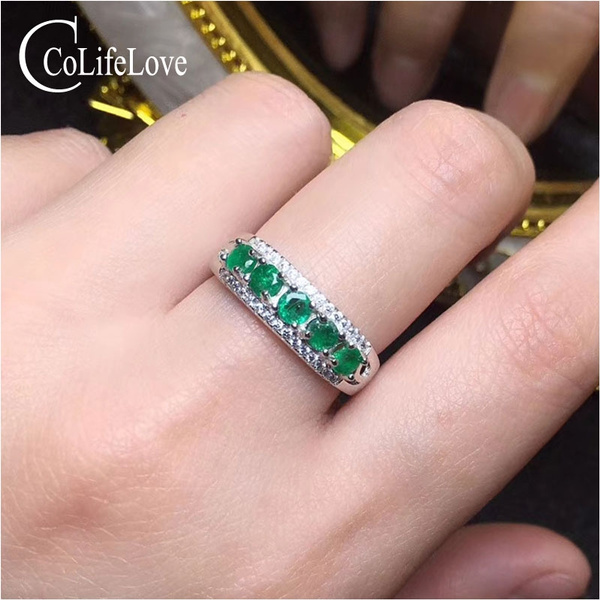 Men's 9.0mm Square-Cut Lab-Created Emerald and Diamond Accent Groove Shank  Ring in 10K White Gold | Zales