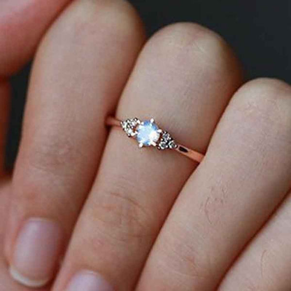 Moonstone Diamond Twilight Solid 14KG Engagement Ring