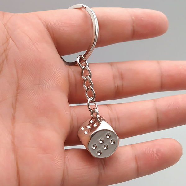 Metal Creative Dice Keychain Key Chain Ring Key Fob Keyring Key Holder Trinket