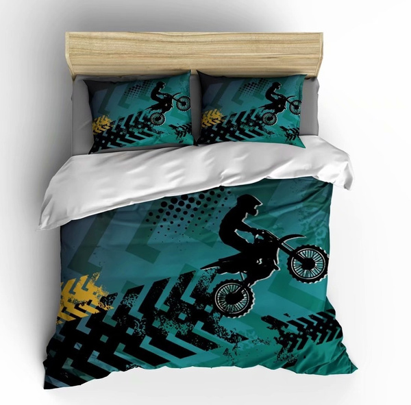 Dirt Bike Bedding Sets Queen Size,Motocross Racer Extreme Sports Game Duvet Cover Set for Teens Boys Girls Adult Comforter Set King Size Twin Full Bed in A Bag Double