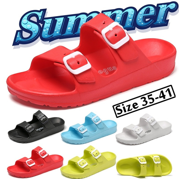 women's lightweight comfort soft slides eva adjustable double buckle flat sandals