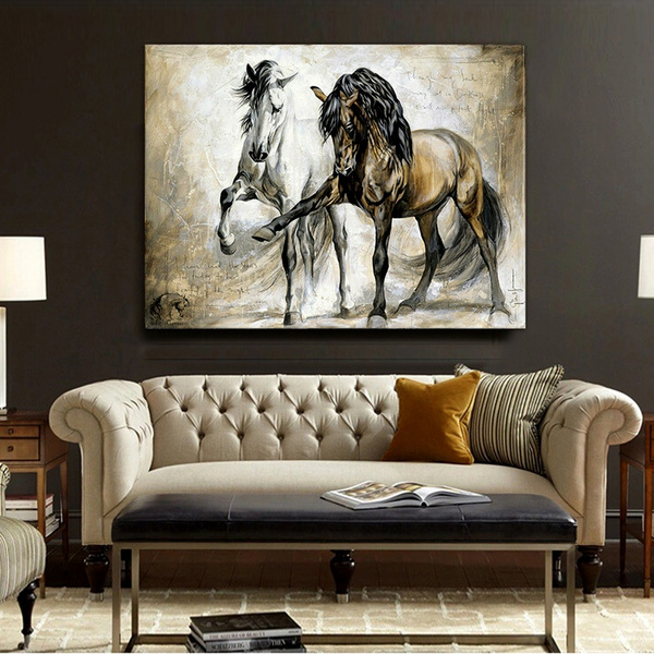 Nostalgia Retro Horse Canvas Wall Art Lovely Dancing Horses Oil Painting On Large Home Decor Poster For Living Room Bedroom Wish - Horse Canvas Wall Art Decor