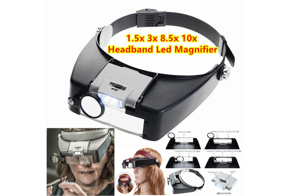Magnifying Glass Headset LED Light Head Headband Visor Magnifier Loupe With Box 