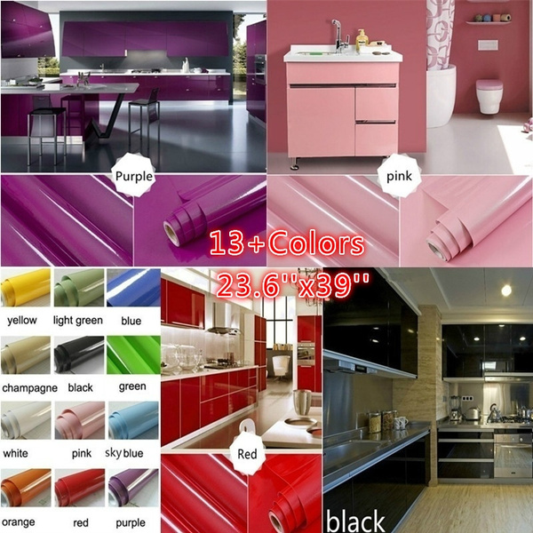 Furniture Bathroom Kitchen Cabinet PVC Self Adhesive Wallpaper Solid Color  Waterproof Vinyl Wall Sticker Home Decor ''x39'' Inch  | Wish