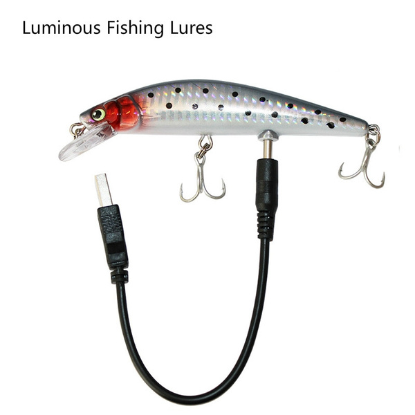 USB Rechargeable Flashing LED light Fishing Lures Bait Electric Life-like  vibrate fishing Lures
