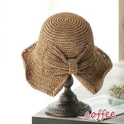 100% Raffia Bow Sun Hat Wide Brim Floppy Hats Women Beach Panama Straw ...