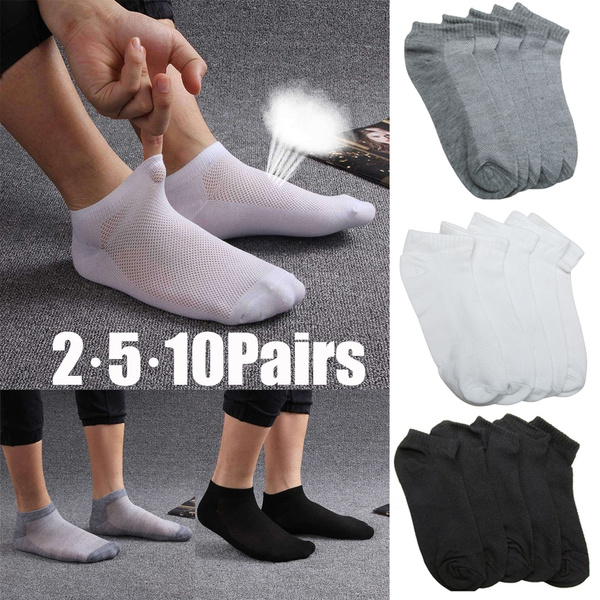 2/5/10 Pairs Men Cotton Short Socks White Black Gray Breathable Ankle ...