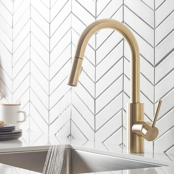 Brushed Gold Kitchen Faucet Pull Out Kitchen Sink Stainless Steel Water Tap Single Handle Mixer Tap 360 Rotation Kitchen Shower Faucet | Wish