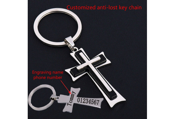 Fashion Men's Metal Crucifix Jesus Keychain Ring Holy Cross Fob Religious Gift 