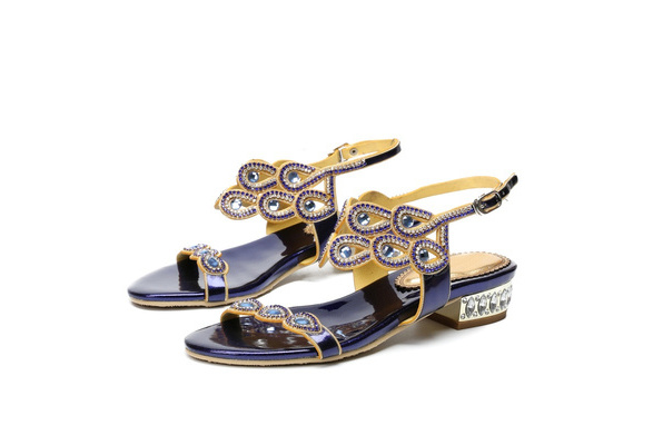 navy blue sandals with rhinestones