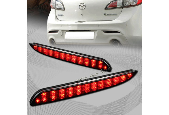 For 2004-2009 Mazda 3 Smoke Lens Red LED Rear Bumper Reflector Brake Light Lamps