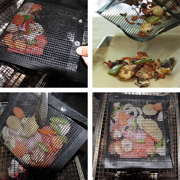Outdoor Non-Stick BBQ Mesh Grill Bag Reusable Barbecue Baking Mat Pad Tools New 