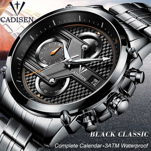 CADISEN Watch Men Sport Casual Quartz Stainless Steel Waterproof Timer Wristwatch Montre Uhr with Gift Box