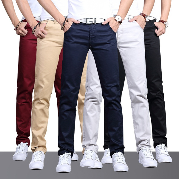 Men's Casual Striped Long Trousers Office Slim Fit Business Fashion Skinny  Pants | eBay