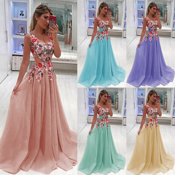 printed high waist and large swing evening dress