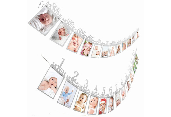 12 Months Photo Frame Banner First Happy Birthday Decorations 1st Baby Boy Girl My 1 One Year Party Supplies Wish