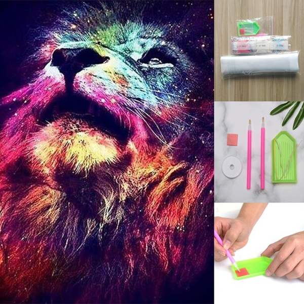 Round Drill 5D Diamond Painting Picture Animal Lion Mosaic Rhinestone ...