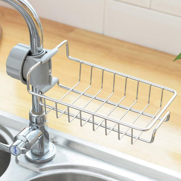 Kitchen Sink Shelf Stainless Steel Sponge Holder Sink Faucet Towel Storage Rack