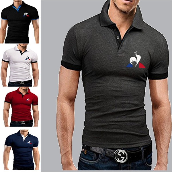 Men s Le Coq Sportif Printed T Shirts Summer Short Sleeve Top Casual Polo Shirt Slim Basic Tee