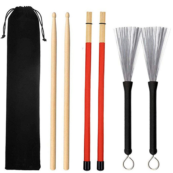 4pcs Universal Jazz Drumsticks Set Maple Drum Sticks Bamboo Steel Wire
