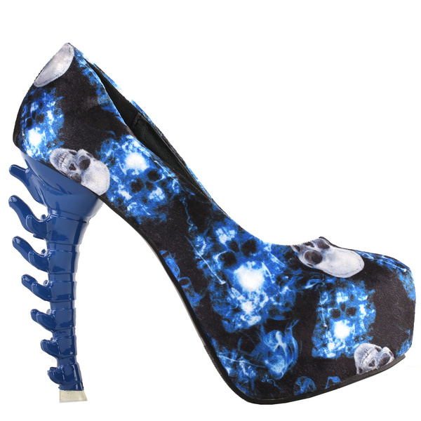 SHOW STORY Ladies Skull Rose Print Platform Bone Heel Party Club