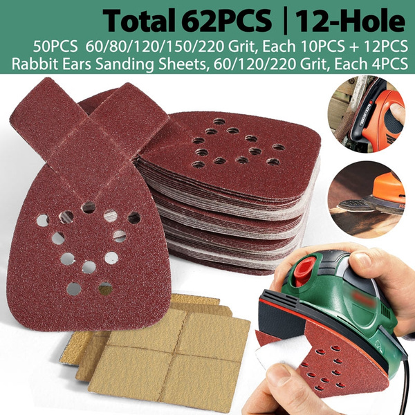 50PCS Mouse Sanding Pads 60 Grit 12 Holes Hook and Loop Detail Sander Sandpaper 