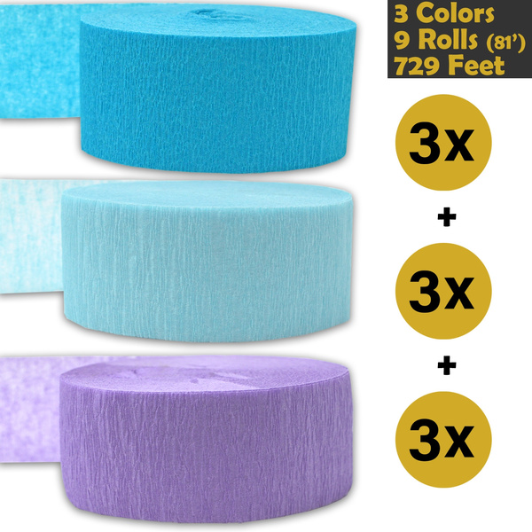 739 ft Bleed Resistant Gray 3 Colors 3 rolls per color, 81 foot each roll 243 per color Crepe Party Streamers Flame Resistant Ice Blue - For party Decorations and Crafts Turquoise 9 rolls Made in USA 