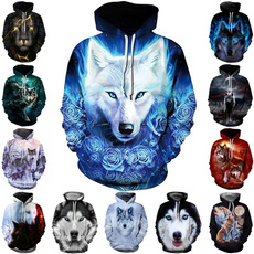 Hip-hop Style, 3D hoodies, hooded, wolfprint