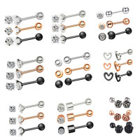 piercingfactory® 2 PCS 16G Zircon Surgical Steel Barbell Earring Stud ...