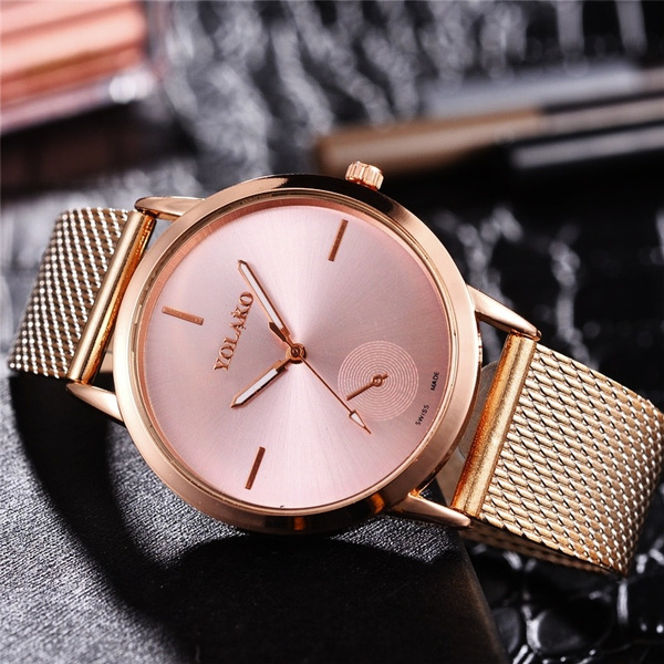 Women s Fashionable High Hardness Glass Mirror Rose Gold Mesh Band Dress Watches Montre Femme Christmas Gift