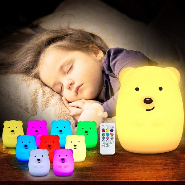 LED Nachtlicht Kinder 9 Farben Fernbedienung Nachtlampe Baby Nachtleuchte aus Silikon mit Touch tragbaren für Deko Geschenk 