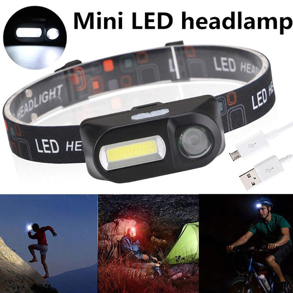 Mini COB LED headlight headlamp flashlight USB rechargeable torch night ligh bh 