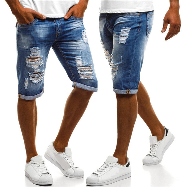 Fashion Men Ripped Jeans Denim Shorts 