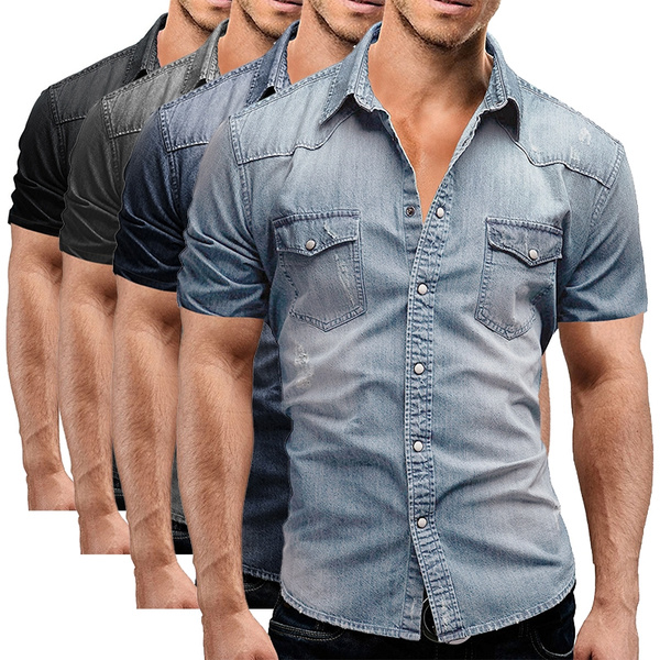 double pocket denim shirt mens