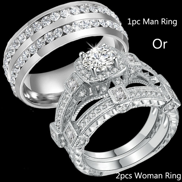 2pcs Women Ring or 1pc Men RING Sz 6-13 Charm Couple Ring His and Hers ...