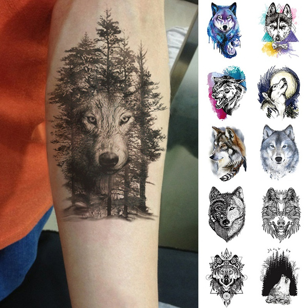 Temporary Tattoo For Girls Men Women 3D Big Wolf Face Sticker Size 21x15CM  - 1PC. : Amazon.in: Beauty