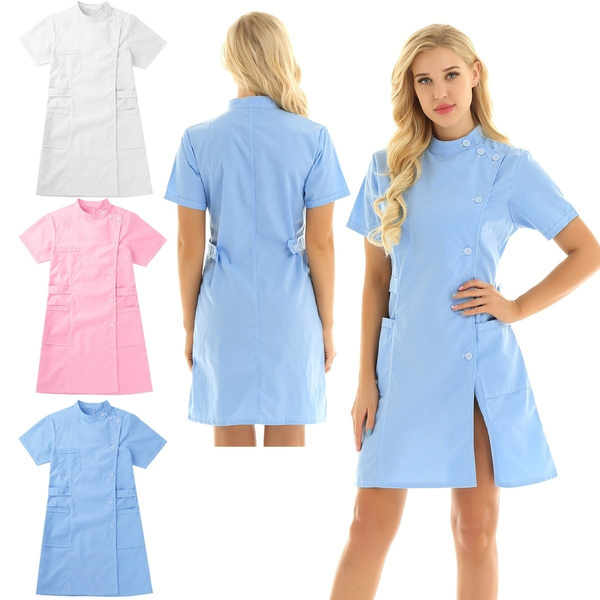 Vintage Nurse Uniform Blue Smock Dress w/ White Pinafore & Skirt WWII Era |  eBay