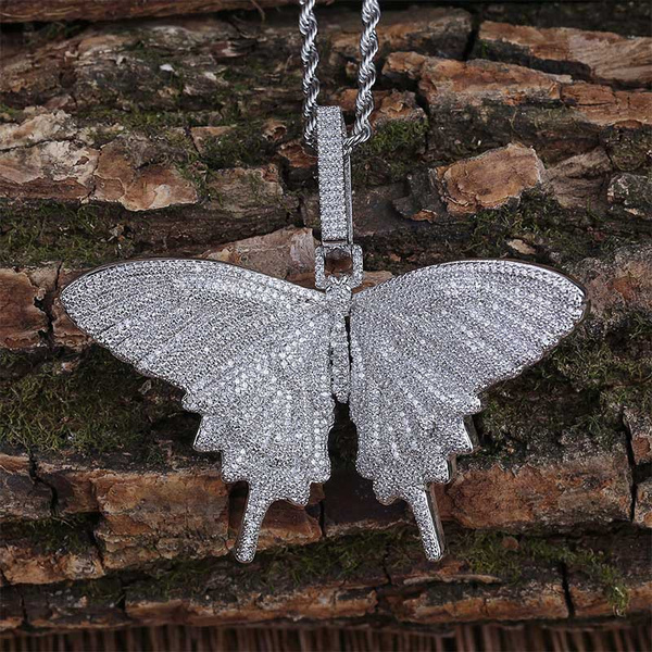 Solid 925 Silver 14k Gold Plated HUGE Iced CZ Butterly HipHop