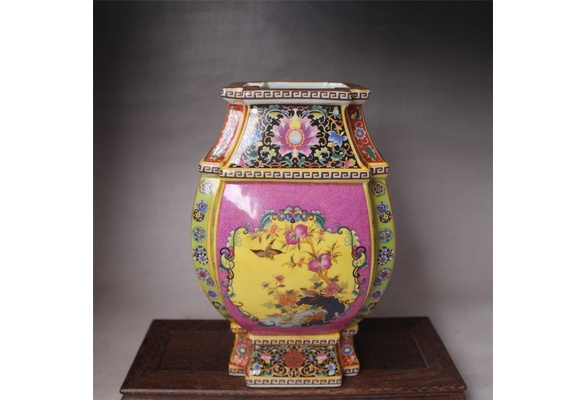 9/" China antique Porcelain qing yongzheng colour enamels Gild flowers Vase