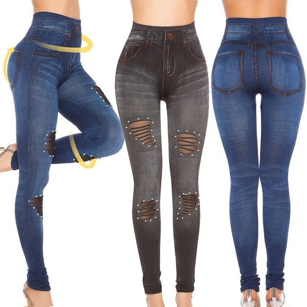 Buy High Waist Skinny Jeggings, Stretchy Tummy Control Pull Up Jean Looking  Leggings, Bundle Classic6, One Size at Amazon.in