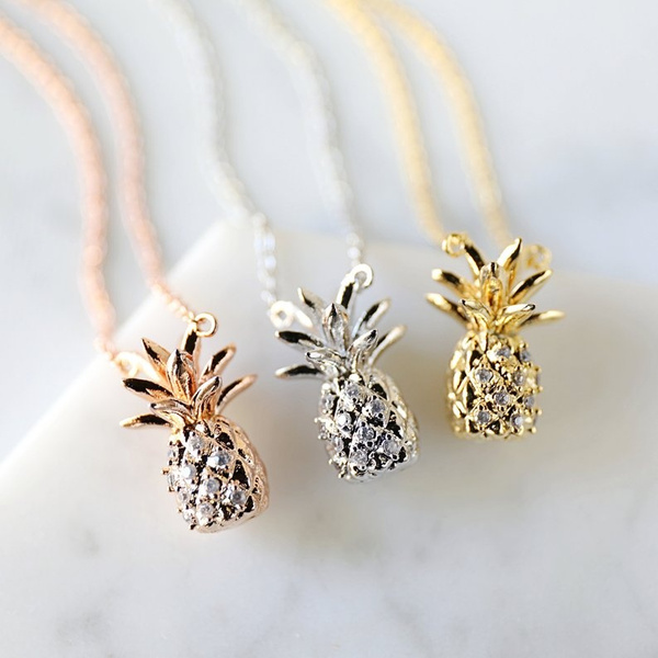 Tiny Pineapple Necklace, Small 3D 