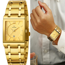 WWOOR Luxus Gold Watch Metal Steel Business Quartz Watch Men Brand Fashion Square Date Watches Waterproof