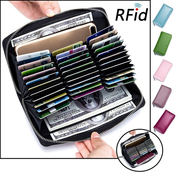 RFID Antimagnetic Genuine Leather 36 Card Slots Card Holder Long Wallet Purse 