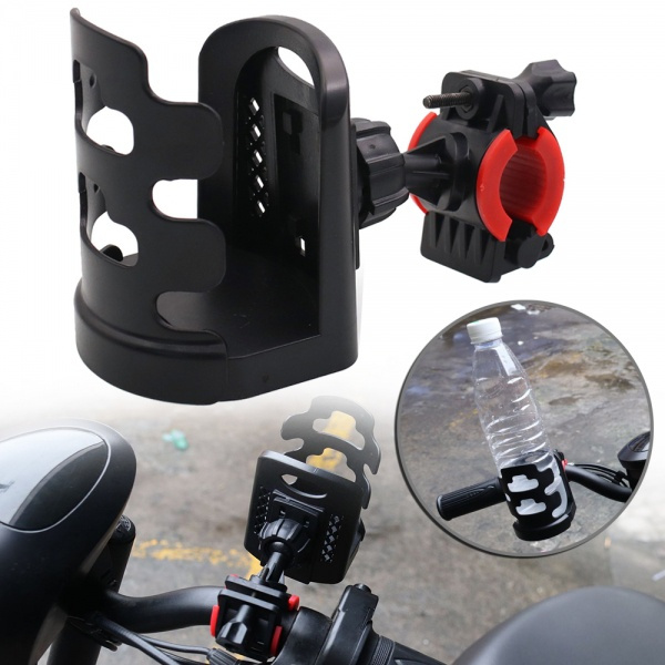 Motorcycle Handlebar Cup Holder – Clamp-On Bottle Holder For 7/8" Bars, Harley Indian Victory, Quick Release
